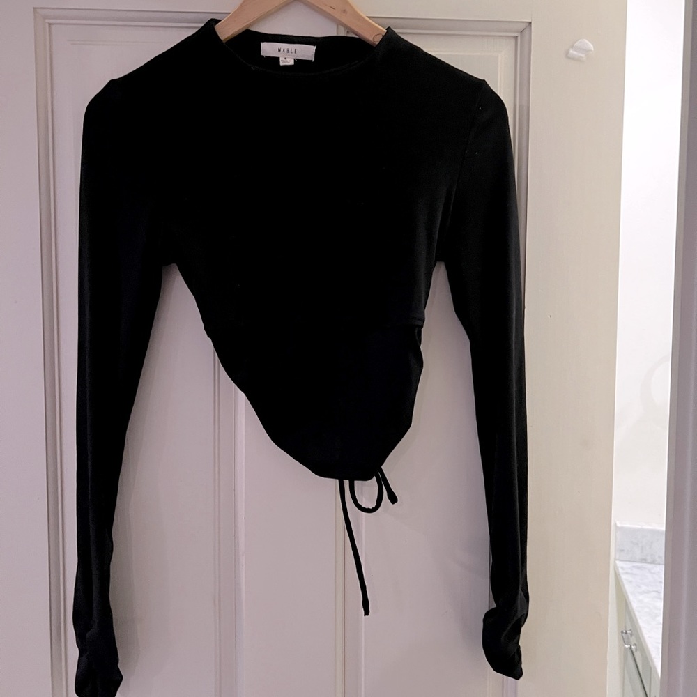open back black top, tight fit